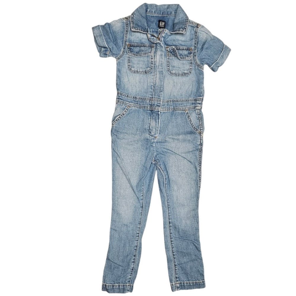 GAP Kids Girls' Denim Jumpsuit Size 5 Short Sleeve Jean Romper One-Piece